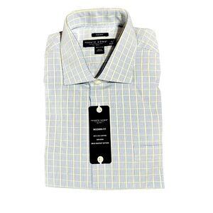 Pronto Uomo Men’s Dress Shirt Modern Fit 17 34/35 Blue Yellow Plaid NWT